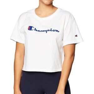 Champion Womens White Logo Short Sleeve Cropped Top T-Shirt Large
